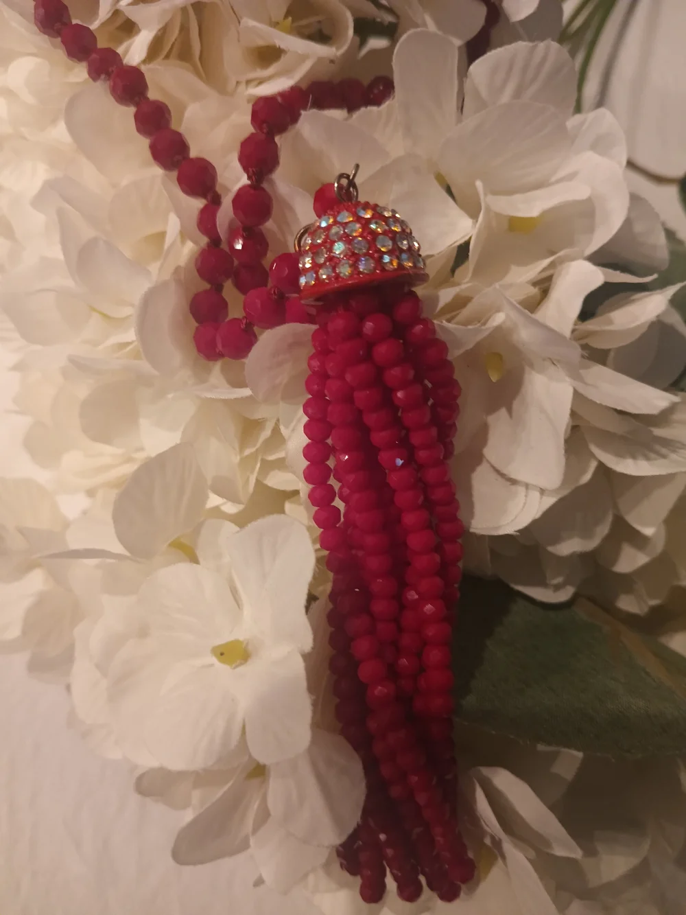 Elegant  Park Lane Rare Red Beaded Tassel Necklace